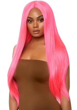 Long Straight Center Part | Neon Pink