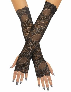 Long Black Lace Fingerless Gloves