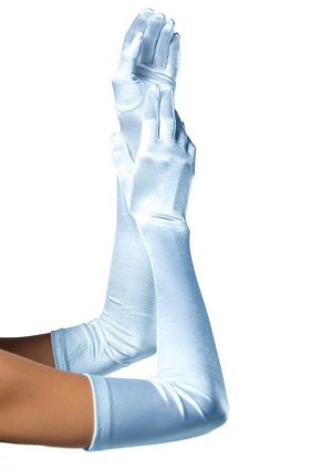 Extra Long Light Blue Satin Gloves