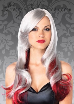 Multi Colour Long Wavy Wig Grey/Red