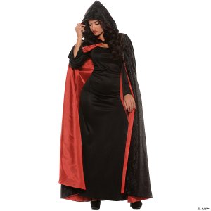 Hooded Black Velvet Cape with Red Lining