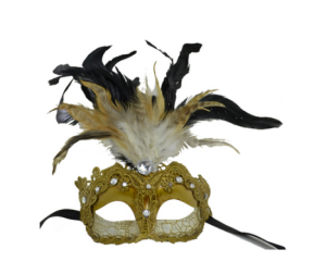 Gold Lace Mask with Feathers