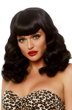 Retro Bang Curly Bob Wig Black