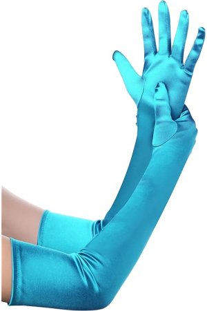 Long Satin Gloves | Blue