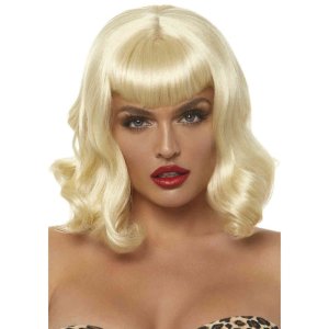 Retro Bang Curly Bob Wig Blonde