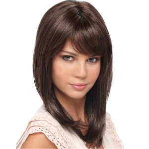 Medium Length Wig with White Hair Bow | Auburn