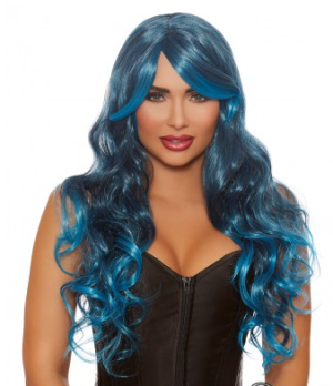 Long, Wavy Ombré Wig Steel Blue