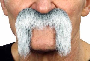 Biker Moustache White/Grey