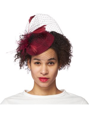 20s Burgundy Veil Fascinator