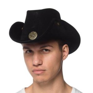 Black LeatherLike Cowhand Hat