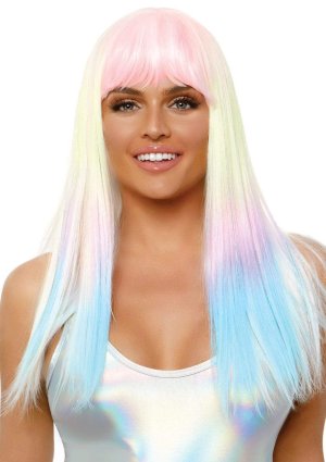 Long Straight Bang Pastel Ombre Wig