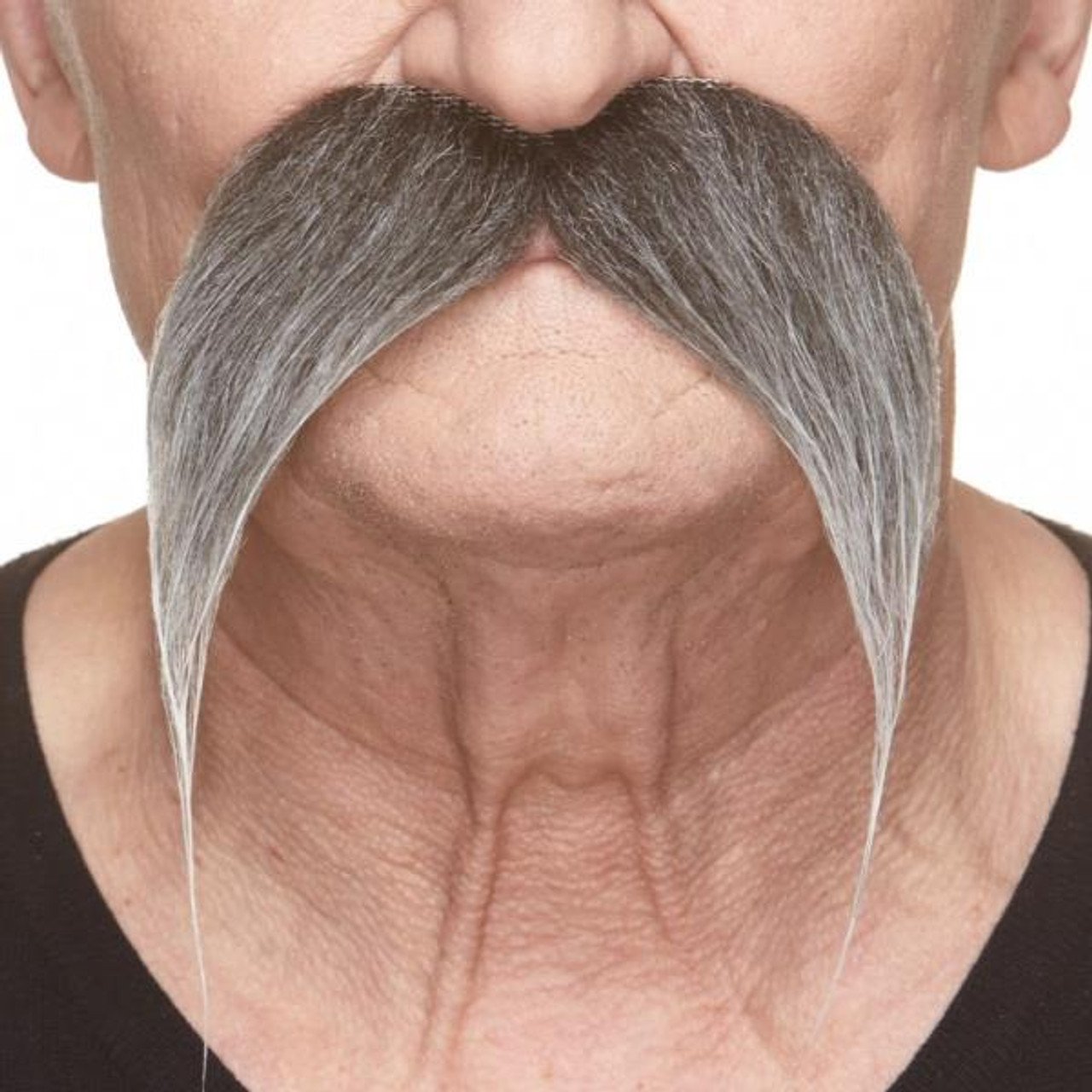 Long Bushy Moustache | Black and Grey
