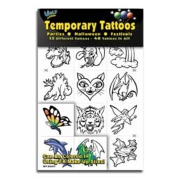 12 Set of Colourless Temporary Tattoos with 6 Crayons