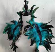 Teal faux Feather Shawl and Cuffs