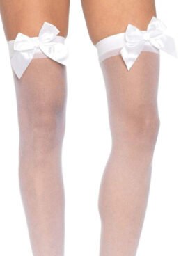 Sheer White Thigh Highs with Bow