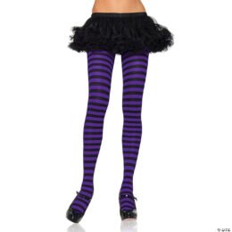 Nylon Striped Tights | Purple and Black