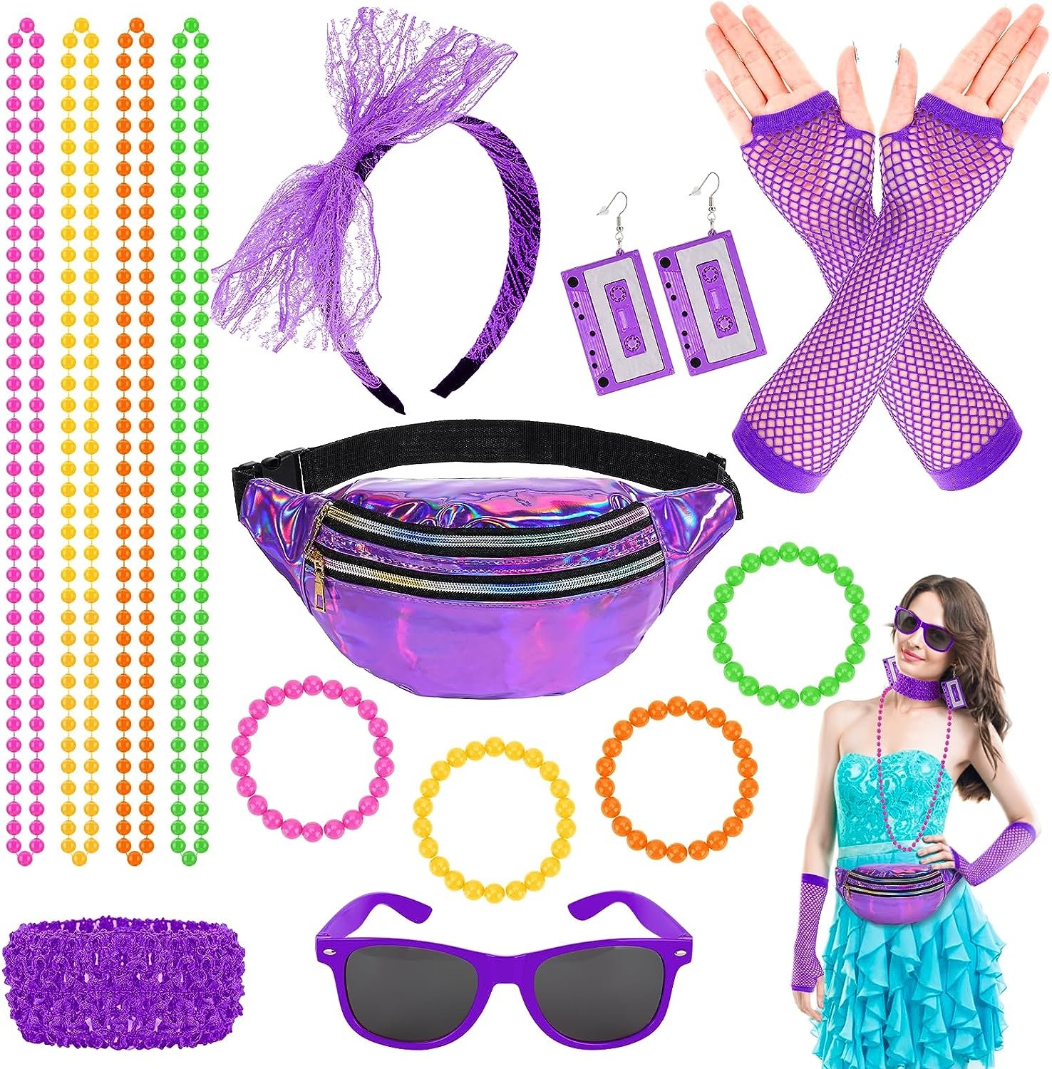 80's Neon Accessory Kit | Neon Purple