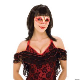 Red & Gold Glitter Masquerade Half Mask