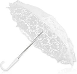 White Lace Parasol with Plain Handle