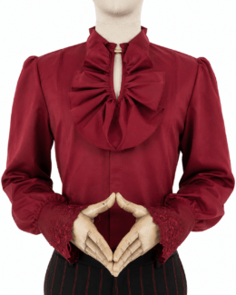 Red Victorian Ruffle Front Shirt | Small