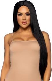 Long Straight centre part Wig - Black