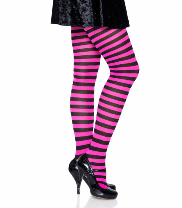 Nylon Stripped Tights | Neon Pink and Black