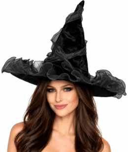 Black Witch Hat with Chiffon Trim
