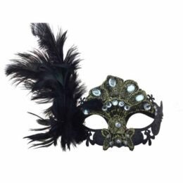 Black and Gold Eyemask with Feathers and Gems