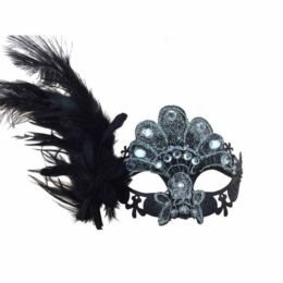 Black and Silver Eyemask with Feathers and Gems