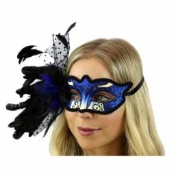 Blue Feathered Masquerade Mask