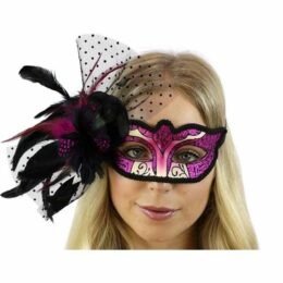 Pink Feathered Masquerade Mask