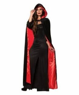 Black Hooded Cape with Red Lining