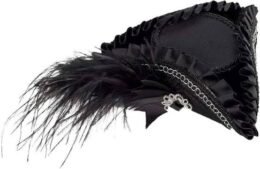 Black Tricorner Pirate Hat with Pleated Trim