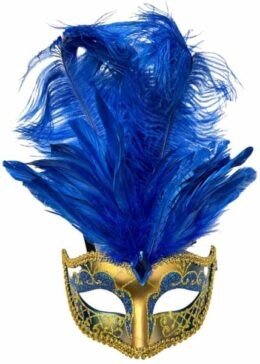 Blue Feathered Venetian Mask | Gold